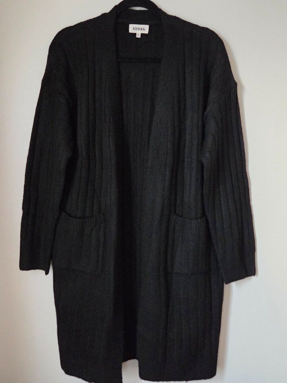 EUC LIKE NEW ADORA BLACK RIBBED SOFT OPEN LONG CARDIGAN SIZE M
